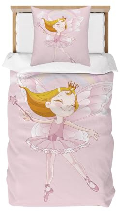 DJDEA Kinderbettwäsche 100x135 cm - Kinder Bettwäsche Feen Elfen, Weich Mikrofaser Baby Bettwäsche für Mädchen, rosa Bettbezug und 1 Kissenbezug 40X60cm Geschenk für Mädchen