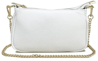 Chicca Borse Borsetta da donna in pelle, borsa a tracolla clutch pochette (Bianco)