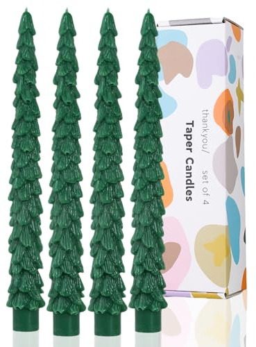 Christmas Tree Taper Candle Candlestick Unscented Candle for Home Decor Thanksgiving Party Dinner Candles Set of 4,10inch，Green