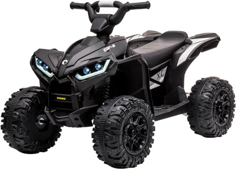 12V Ride On ATV for Kids Electric Four Wheeler for Toddlers Ages 3-8, Battery Powered Quad with Remote Control, LED Lights, Music, High/Low Speed, USB, Black