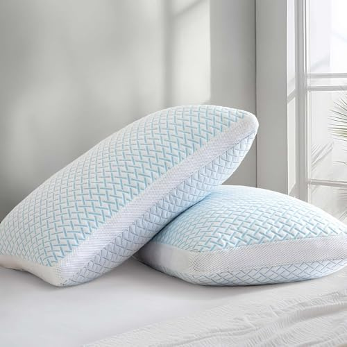 Ankwos Shredded Memory Foam Cooling Soft Bamboo Viscose Pillows Queen Size Set of 2, Adjustable Hypoallergenic Hotel Quality Pillow for Side, Back and Stomach Sleeper, Oeko-TEX Certified