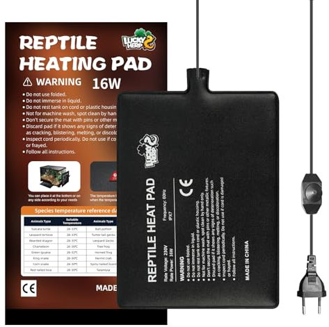 LUCKY HERP Heizmatte Terrarium 16W, Reptilien Terrarium Heizung Regelbar für Aquarienheizkissen, 20x30cm Heizkissen mit Temperaturregelung für Reptilien, Schildkröte, Schlangen, Eidechsen, Geckos