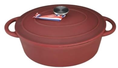 Cacerola poco profunda con tapa, cacerola de hierro fundido, cacerola ovalada de hierro fundido rojo for guisar pescado, cazuela for sopa, for 5 a 6 personas, 4,1 l