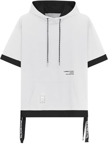 Covisoty Kortärmad Huvtröja för Herrar Color Block T-Shirt Sweatshirt Bomull Huvtröja Stor Sommar pullover Casual Sporttröjor