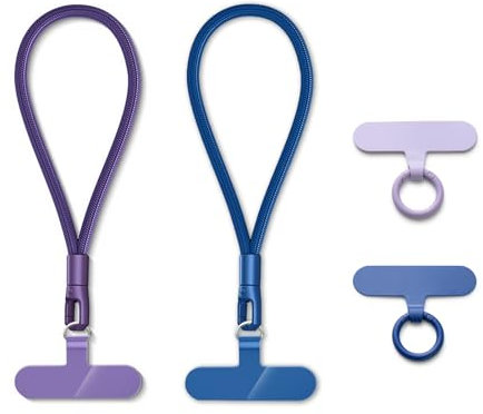 MORSUNBELA Cadena para teléfono móvil, correa de mano corta, cordón para teléfono móvil, correa de muñeca, correa para teléfono móvil, para cámaras, llaves, correa de muñeca - lila + azul