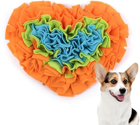Snuffle Mat for Dogs,Food Sniffing Feeding Mat Pet Snuffle Mat,Interactive Feeding Game Toy for Dogs,Natural Foraging Skills,Slow Feeding Puppy Training Mat for Small,Medium Dog (Orange Heart)