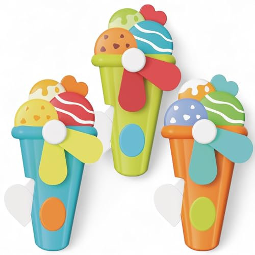 MIJOMA Lot de 3 mini ventilateurs manuels pour enfants et adultes - Sans électricité ni piles - 14 cm - Gadget d'été - Multicolore et portable