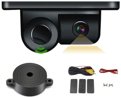 Car Reverse Backup Camera Video Parking Radar Sensor Waterproof HD Reversing Rear View Camera for Cars BiBi Sound Alarm Parking Assistant System 2 in 1