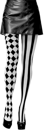 Disfraz de payaso para mujer, carnaval de circo, arlequín, color negro y blanco, medias, accesorios, pantomime Pierrot, pantimedias para carnaval, payasos, por encima de la rodilla, trajes largos