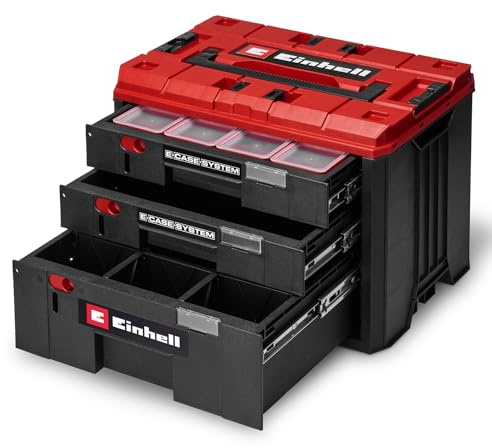 Cassettiera originale Einhell E-Case (sistema E-Case Einhell, 41,5 x 25 x 28 cm, carico utile max. 60 kg, 2 cassetti alti 5,5 cm, 1 cassetto alto 12,5 cm, maniglia per il trasporto)