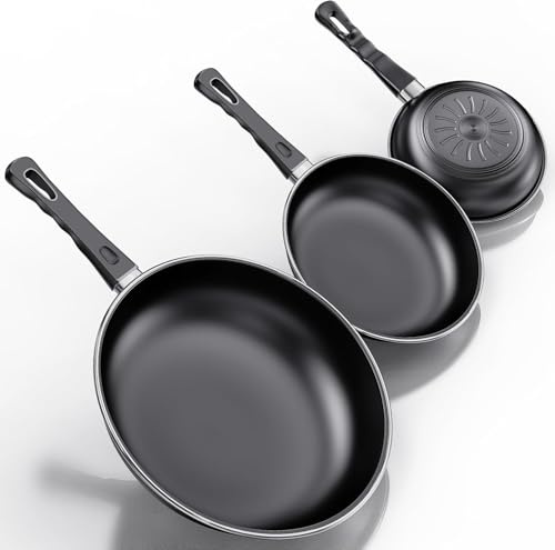 Kiseely Set di padelle antiaderenti, set da 3 padelle da 24, 26e 30 cm, senza PFAS, lavabile in lavastoviglie, adatto a tutti i tipi di piani cottura, compresa l'induzione (RD2)