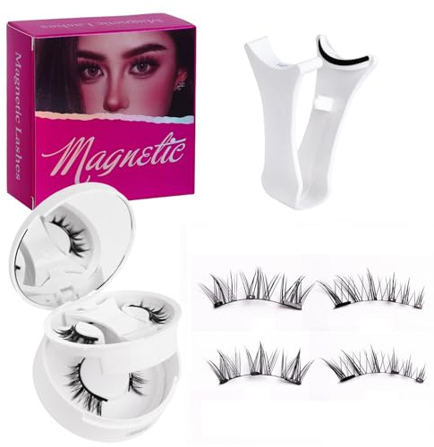 Homirty 2 Paia di Ciglia Finte Magnetiche Naturali, Ciglia Magnetiche Riutilizzabili con Applicatore, Ciglia Magnetiche Senza Eyeliner, Senza Colla, Facili da Indossare e Rimuovere