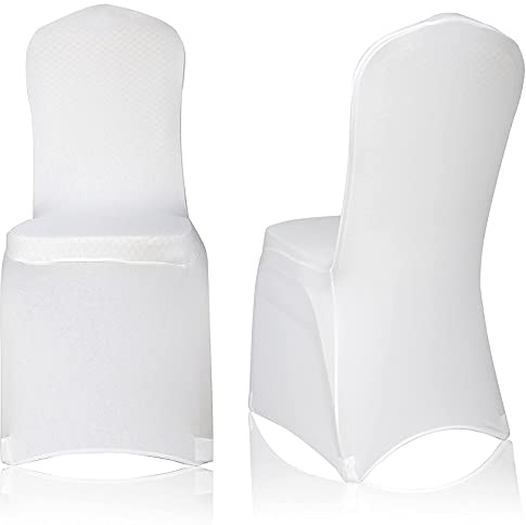 EMART Fundas para Sillas Blancas (100 Piezas), Fundas Sillas Comedor Elasticas de Poliéster y Spandex Lavables a Máquina Ideales para Decorar Sillas en Bodas, Fiestas y Banquetes