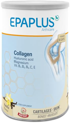 EPAPLUS Arthicare, Colágeno + Magnesio + Ácido Hialurónico, Colágeno Hidrolizado con Magnesio y Ácido Hialurónico, Polvo, Disolución Instant, Sabor Vainilla, Tratamiento 30 Días, 330 gramos