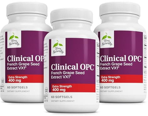 Terry Naturally Clinical OPC Extra Strength - Cardiovascular Health & Focus Support - Supplement with Grape Seed Extract - Immune Support Supplement - 60 Softgels (Pack of 3)