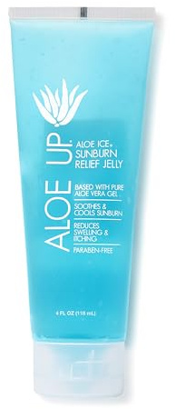 ALOE UP Aloe Vera Gel for Sunburn Relief – Cooling After Sun Jelly for Face & Body – 96.6% Pure Gel – Reef Friendly, Water Resistant for up to 80 Minutes, Alcohol & Fragrance Free – 4 Oz