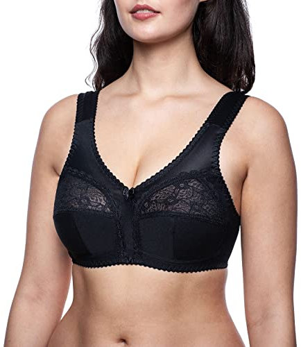 frugue Reggiseno Senza Ferretto Taglie Forti Contenitivo Pizzo Donna Nero IT 8J