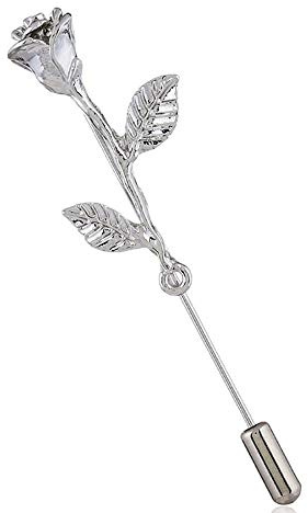 Fashion Men Rose Floral Lapel Stick Brooch Pin Suit Tuxedo Corsage Accessory (Silver)
