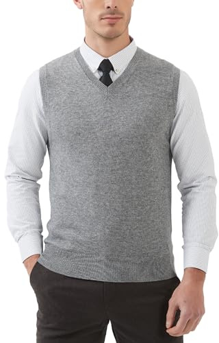 Kallspin Gilet da Uomo in Misto Lana con Scollo a V e Senza Manica Pullover(Grigio Chiaro, M)