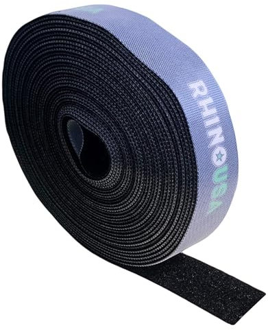 Rhino USA Rollo de Cinta Autoadherente - Cinta Adhesiva Reutilizable y No Adhesiva Para Organizar Correas, Cuerdas y Equipo - 2,5 cm x 7,6 m - Negro