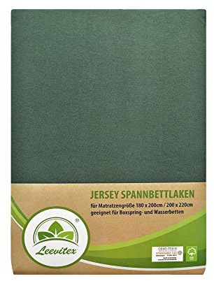 leevitex® Premium Spannbettlaken 180x200–200x220 cm | 40 cm Steghöhe – für Standard-, Boxspring- & Wasserbetten | 100% Mako-Jersey-Baumwolle | ÖKO-TEX Zertifiziert | 170 g/m² | Dunkelgrün/Tannengrün