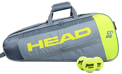 HEAD Core 3R Pro Tennis Racquet Bag, Holds 3 Racquets, Adjustable Strap, Grey/Yellow
