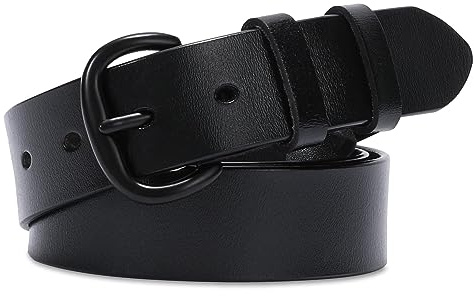 WHIPPY Women Leather Belt for Jeans Pants Dresses Black Ladies Waist Belt with Pin Buckle, Black, M