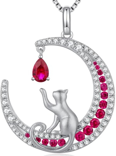 jiamiao Katthalsband för kvinnor och damer, katt- och fisk-halsband, katt, måne, halsband, sterling silver, kattsmycken för kvinnor, flickor, två katter, hänge
