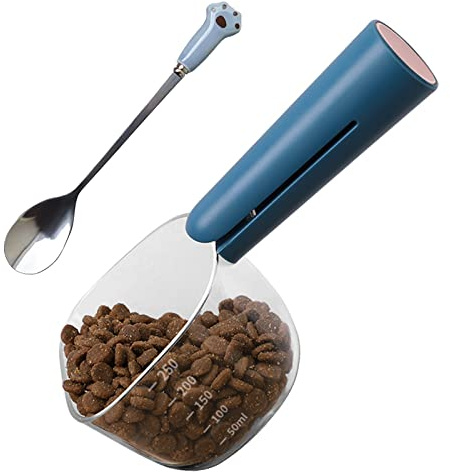 Cucchiaio per alimenti per animali Cucchiaio dosatore con clip cibo secco da 120g, Cucchiaio cibo in scatola animali domestici Cucchiaio cibo cani Cucchiaio per cibo per gatti Cucchiaio con bilancia