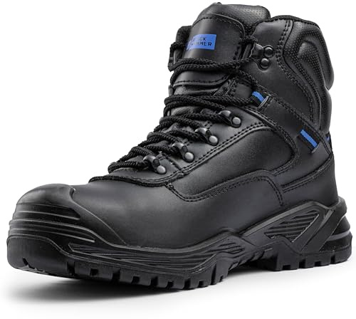Black Hammer Mens Work Boots Lightweight - Steel Toe Safety Shoes with Non-Slip Outsoles, Comfort for Any Job 6600 (10 UK, Black)