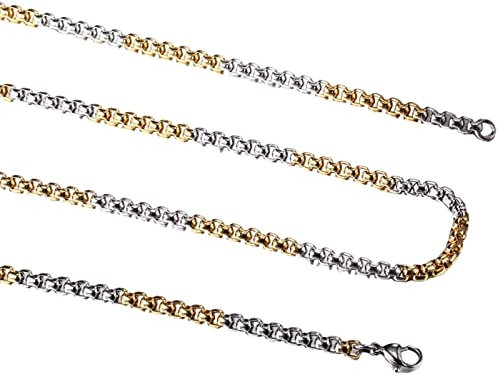 Rostfritt stål ärtkedja 60 cm, kedjor män smycken silver guld metallkedja vintage bred 5,5 mm hip hop vänskapskedja pojkar, Rostfritt stål, Ingen zirkonia