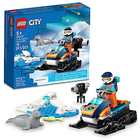 LEGO City Arctic Explorer snöskoter 60376 byggleksaksset, snöskoter lekset med minifigurer och 2 sigillfigurer för fantasifullt rollspel, rolig presentidé för 5-åringar