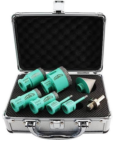 Diamond Core Drill Bits Kit - 8pcs (6/6/20/25/35/50mm+50mm Beveling Chamfer Bit+Adapter) LEKOMESH Tile Hole Saw Kit for Porcelain Tile Ceramic Granite Marble Masonry Stone