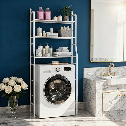 tempo di saldi Scaffale Lavatrice Salvaspazio in Acciaio con 3 Ripiani circa 152x65x25 cm, Mobile Sopra Lavatrice Salvaspazio Solido, Organizer Lavanderia e Bagno Resistente e Facile da Montare