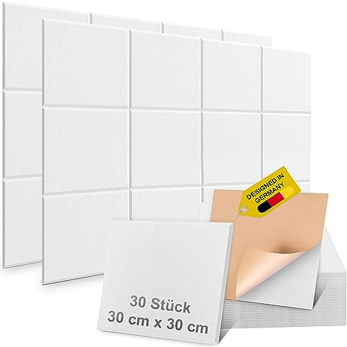 MatoSan® 30 placas acústicas cuadradas autoadhesivas para aislamiento acústico de pared de alta densidad para pared, techos, madera y puertas, paneles acústicos, aislamiento contra el ruido,