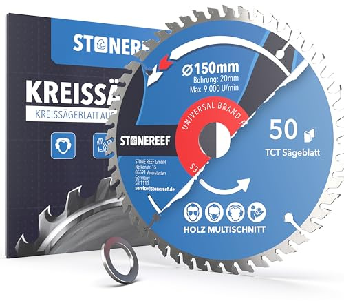 Lama per sega circolare 150 x 20 cm, con adattatore per foro da 20 e 16 mm, compatibile con smerigliatrice angolare di Bosch, Makita ecc. – Lama per sega circolare – per legno e alluminio