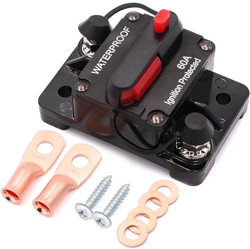 Greluma 1 pièce Disjoncteur 60A avec réinitialisation manuelle pour voiture,moteurs de pêche à la traîne,bateau,ATV,protection d'alimentation manuelle pour système audio,fusible,12V-48V DC,étanche