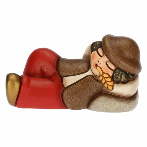THUN, Pastore Dormiente in Ceramica Decorata a Mano, Colore Rosso, Linea Presepe Classico, Decorazioni Natale Casa, 8.3x3.9x5 cm h