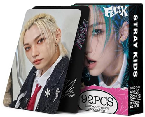 KPOPBP Stray Kids Photocards 60 PCS SKZ Rock Star Album Photo Cards with 32 PCS Stickers KPOP Gift Lomo Cards Merch for SKZ Boys and Girls (Felix)