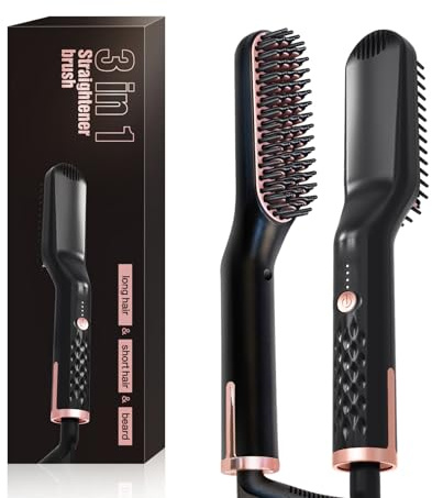 Marstey Beard Straightener Brush, Men Beard Straightening Comb, Hair Straightener Brush for Men, Ergonomic Design, Comfortable Grip, for All Hair Type (Black)