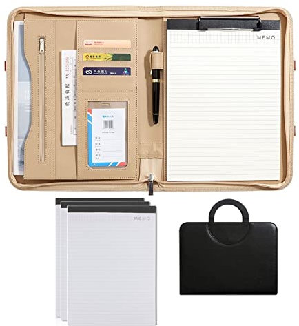 A4 Urklippsmapp, arbetsmapp portfölj affärsmapp Padfolio organiserare med handtag dragkedja Padfolio, skrivplatta anteckningsblock affärsmapp återuppta intervju gåva för män kvinnor