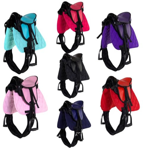 PFIFF 103120 Sattelset „Pro“ für Spiel- oder Holzpferde, Komplettset für Kinder, Kindersattel, Spielsattel, Set in Einheitsgröße, Pink