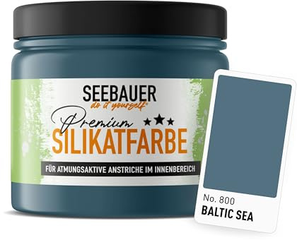 SEEBAUER diy Silikatfarbe Dunkelblau 300ml für Innen (No. 800 Baltic Sea) Atmungsaktive Mineralfarbe für Allergiker - Abwaschbare Wandfarbe - Blautöne hohe Deckkraft
