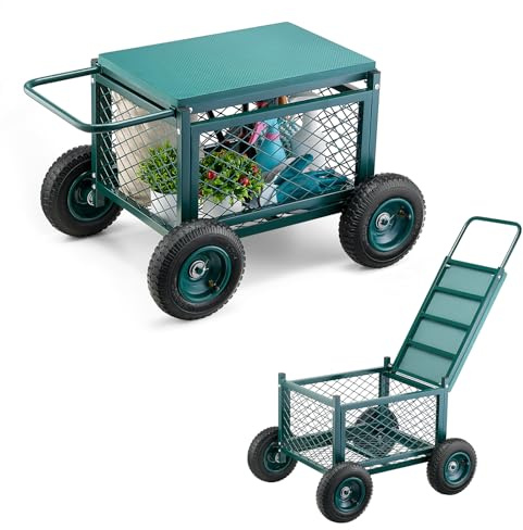VEVOR Carrello da Giardino con Ruote in PP Contenitore Portaoggetti, Carico max. 181 kg, Sedile da Lavoro Carrello per Giardinaggio, Tosaerba, Piantagione, 760 x 520 x 440 mm