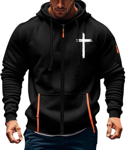 Sudadera Christian para hombre con cremallera, estampado religioso de cruz, camisa con capucha vintage, sudadera con gráfico de manga larga, Negro, XXL