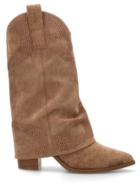 Etika Botas Camperas de Tacón Alto para Mujer, Bota Cowboy con Polaina Decorativa y Brillantes, Tacón Cubano de 8cm, Modelo 110545 Taupe - 38