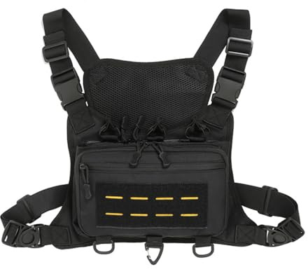MiOYOOW Sacoche de Poitrine Tactique, Sacoche Militaire Chest Rig, Gilet de Course Respirant avec Poches Multiples et Bande Réfléchissante pour la Randonnée, le Cyclisme, la Chasse et la Pêche