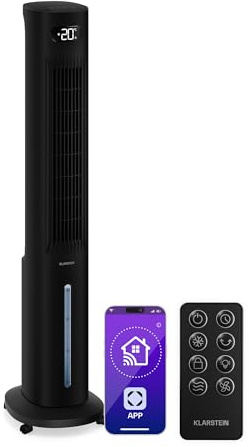Klarstein Air Cooler, Evaporative Smart Cooling Fan, 5L Removable Tank, App & Voice Control, Timer, Portable Air Cooling Fan for Room & Bedroom, Black