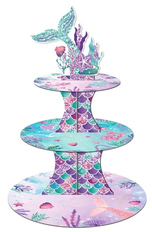 MORAINJAY 3 Tier Mermaid Cupcake Stand, Mermaid Tail Cake stands, Ocean Theme Cake Display Tower Birthday, Under the Sea Party Decorations Supplies