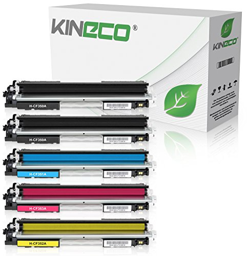 Kineco 5 Toner kompatibel mit HP CF350A CF351A CF352A CF353A Color Laserjet Pro MFP M176n, M177fw, M170 Series - Schwarz je 1.300 Seiten, Color je 1.000 Seiten